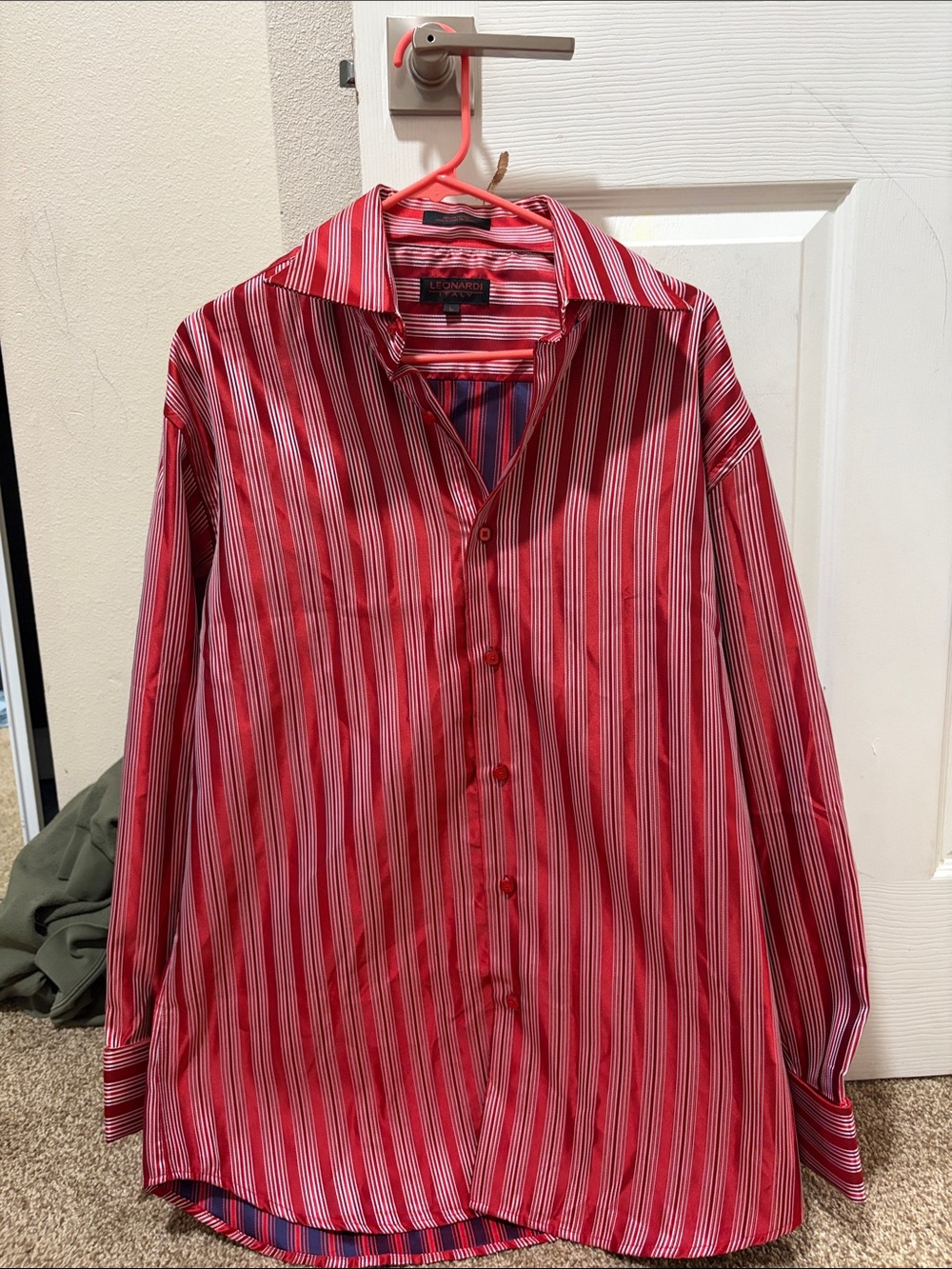 Men's Red Striped Button-Down Dress Shirt by Leonardi